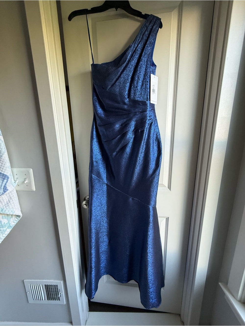 NWT Theia One-Shoulder Midnight Blue Evening Gown Women Size 4